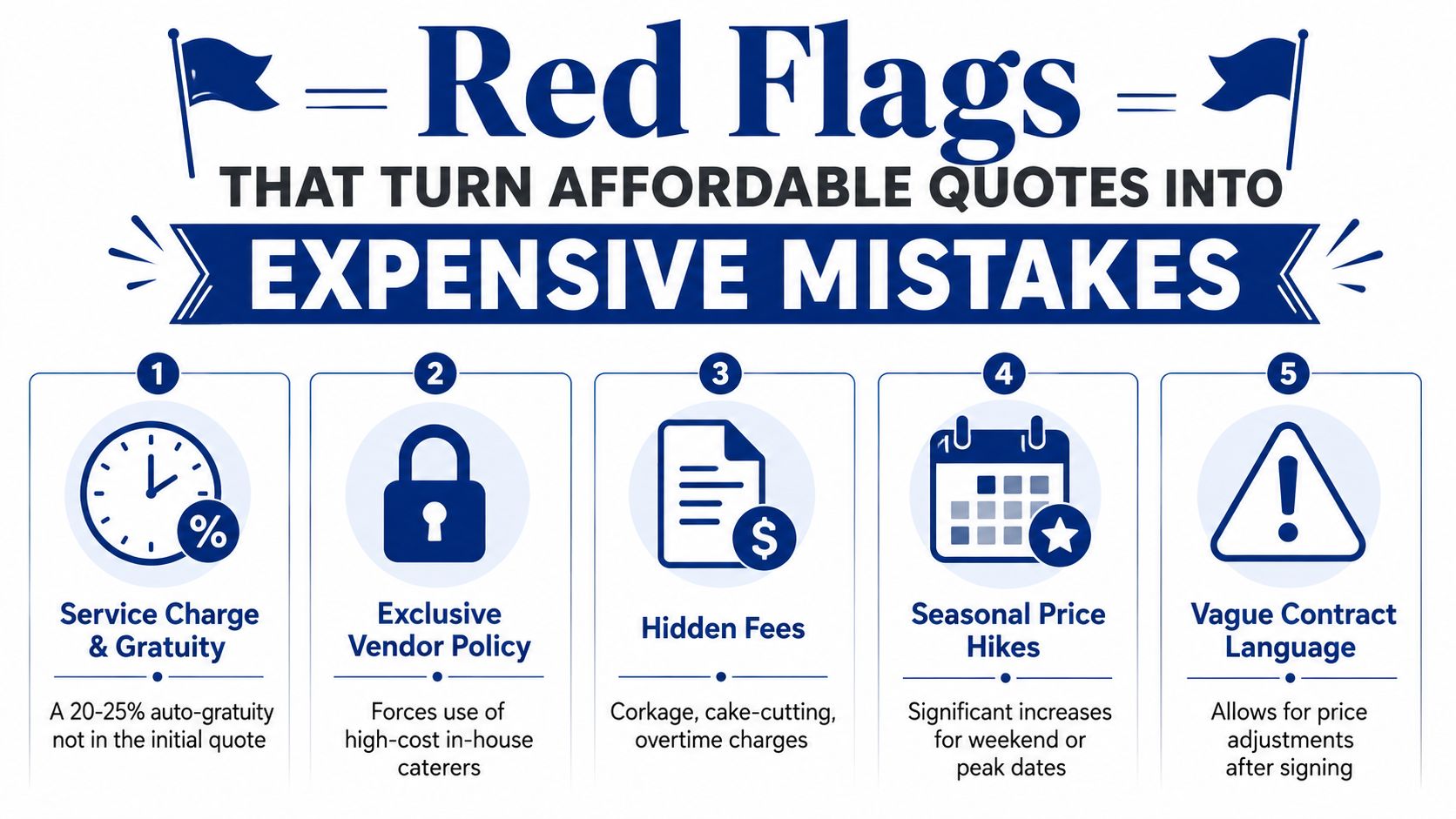 An infographic titled Red Flags That Turn Affordable Quotes Into Expensive Mistakes, featuring five common hidden costs.