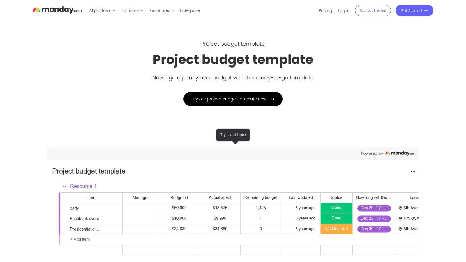 monday.com – Project/Budget Templates (adaptable for Events)