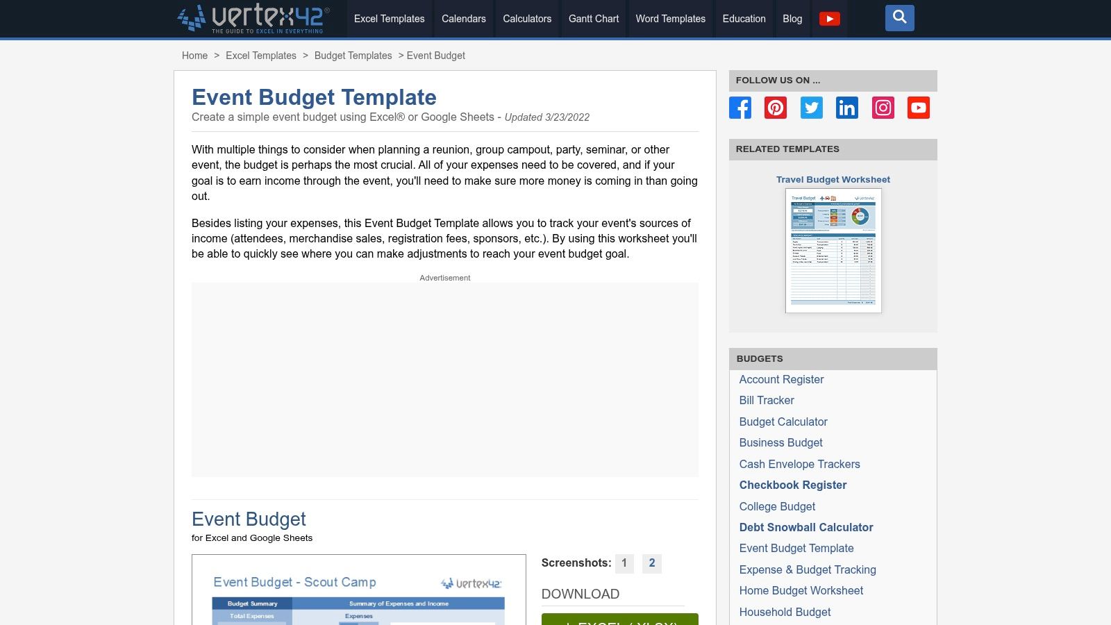 Vertex42 – Event Budget Template
