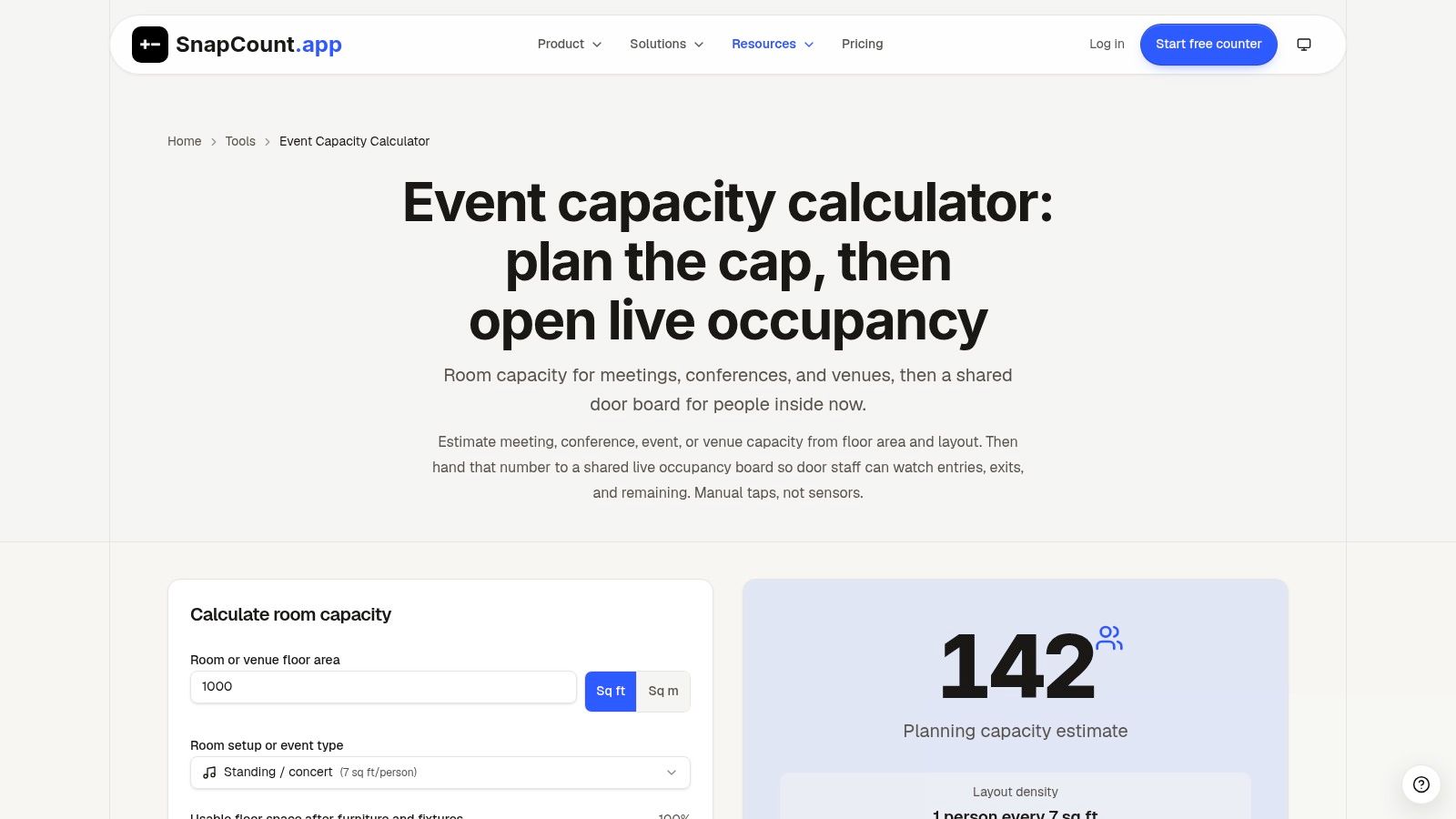 SnapCount event capacity calculator
